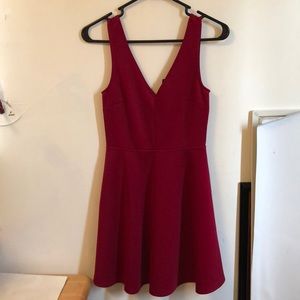V Neck Skater Dress- Red
